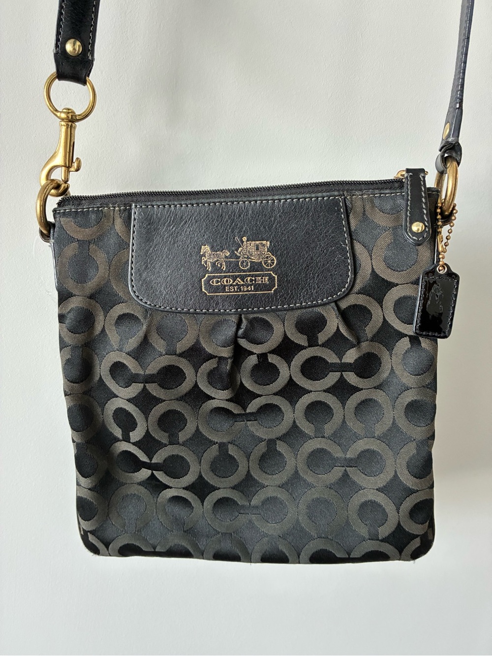 COACH Signature Canvas Black Leather Crossbody Bag VGC
